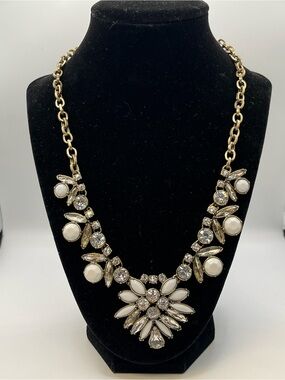 LOFT Gold-Tone Crystal & White Enamel Floral Bib Necklace